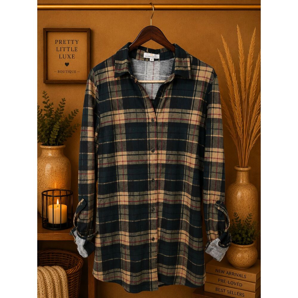 Bailey's Blossoms Plaid Flannel Button Up Shirt Women's- Small